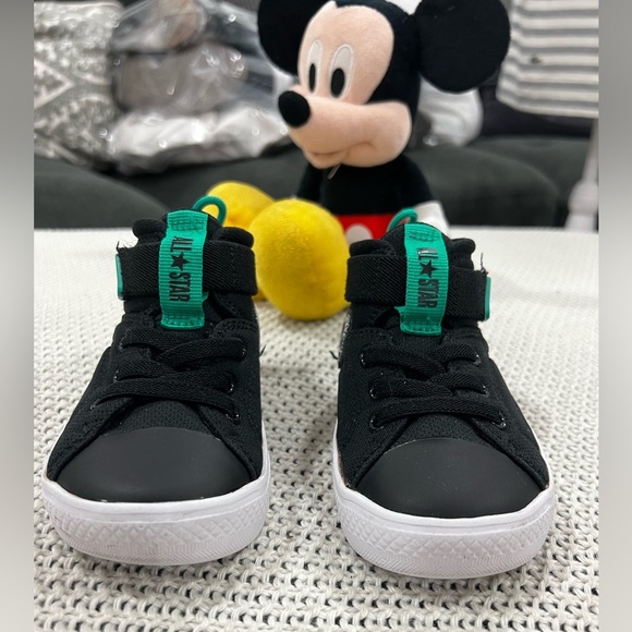 Converse Kids' Black and Teal High-Top Sneakers - Picture 3 of 8